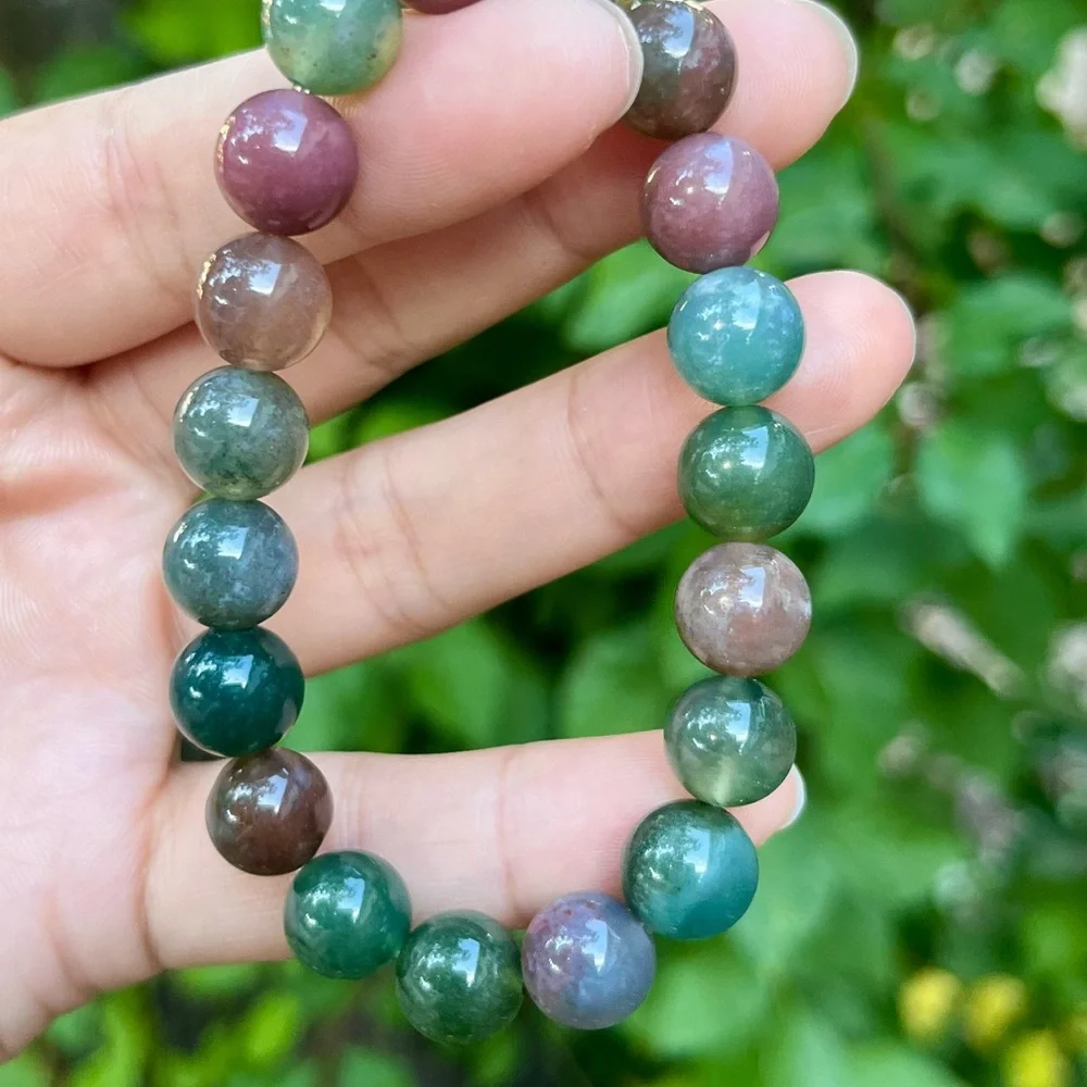 10mm stretchable rainbow‎ color moss agate bracelet